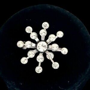 Vintage Rhinestone Starburst Brooch Pin 1.25 in Silver Tone Metal Sparkle Design